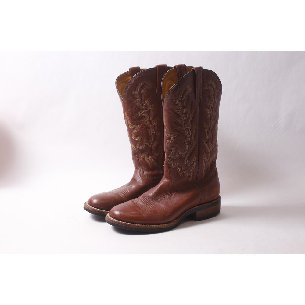 Rudel Cowboy Boots 8 1/2 Brown Leather with Embroidery FLAW ~ 260302-WH 1015